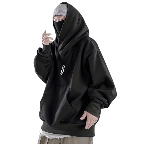 Hoodie Herren Pullover Herren Japan Harajuku Style Hoodies Ninja Double Neckline Cotton Hip Hop Hoodie Gefüttert Kapuzenpullover Dicker Winter Warm Fleece Pulli