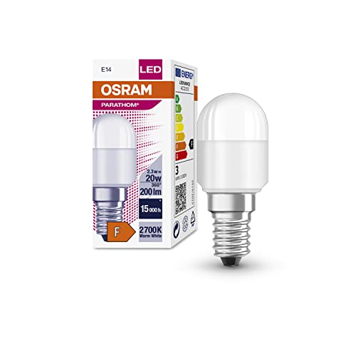 OSRAM LED-Speziallampen für Kühlschränke mit E14 Sockel | energiesparend, warm weiß, 20W-Ersatz, matt | PARATHOM SPECIAL T26 20 2.3 W/2700 K E14