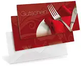 Gutscheinkarten (10 Stück) mit transparenten Briefumschlägen - Geschenkgutscheine für Gastronomie, Restaurant, Gaststätten, DIN lang Faltkarte verschließbar, blanko Vordruck zum Eintragen der Werte