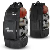 ZHSX Große Balltasche, Netztasche für Sportgeräte, Netztasche mit Kordelzug, Schultergurt und übergroße Vordertasche, Aufbewahrung für Basketball, Volleyball, Fußballzubehör