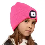 Richaa Geschenke für Kinder Weihnachten Mütze mit LED Licht Kinder Wiederaufladbar LED Strickmütze Rosenrot Wintermütze Beanie Lustige Kleine Geschenke für Mädchen Jungen