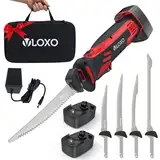 VLOXO Elektromesser Kabelloses Filetiermesser mit 4 Edelstahl-Doppelklingen Wiederaufladbar Elektrisches Messer für Fleisch Küchenmesser Rutschfester Griff