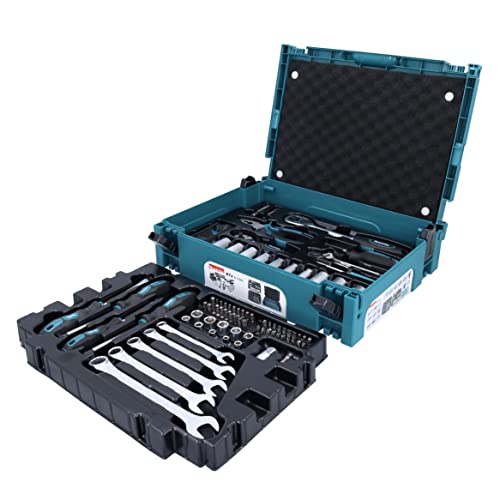 Makita E-11542 Werkzeug-Set 87-teilig im MAKPAC Gr.1, für Mechaniker, Handwerkzeug, Schraubendreher, Maulschlüssel, Bits, Stecknüsse, Ratsche