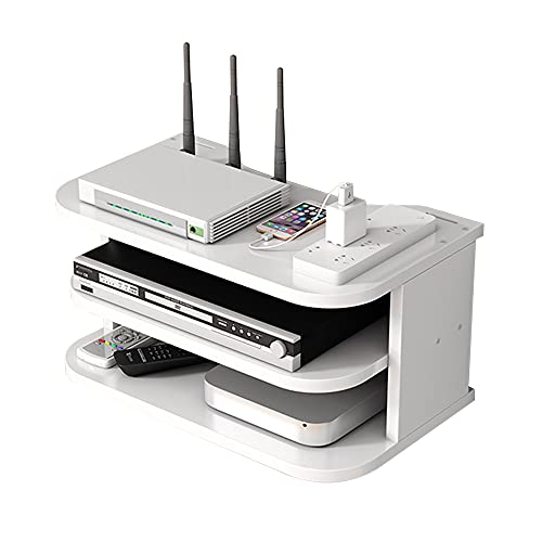 Hggzeg WiFi Router Aufbewahrungsbox schwebende Regale TV Set-Top-Rack, Wandmontage mehrschichtiges Kabelmanagement Lagerregal für Wanddekoration (jl04,weiß)