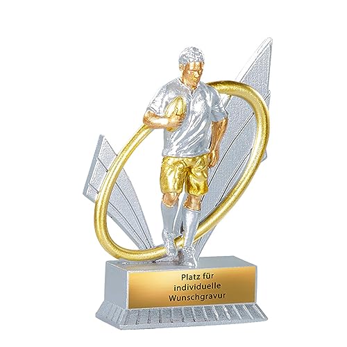 eberin · XS Rugby Pokal · Rugbyspieler*in Trophäe · Rugby Football Award · Rugbyturnier Preis · Spieler mit Ei Silber/Gold · Bosseln Pokal mit Wunschtext · Größe 12 cm
