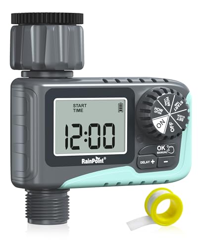 RAINPOINT Bewässerungscomputer, Aufgerüsteter Wasserzeitschaltuhr mit Regenverzögerung/Manueller Bewässerung, Hoher Wasserfluss, Automatische Bewässerung für Rasen und Garten