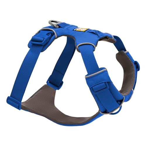 Ruffwear Front Range Hundegeschirr, reflektierendes Y-Geschirr, verstellbares, bequem gepolstertes Alltagsgeschirr für Spaziergänge und Hunderennen, 2 Leinenbefestigungen und V-Ring, Blue Pool M