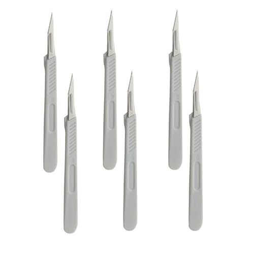 Einweg Kunststoff Chirurgische Skalpellmesser, Einweg Skalpell Klinge, Sterilisierte Einweg-Skalpelle, Einmalskalpelle Figur 11 mit Schutzkappe, Einzeln Steril Verpackt (Weiß,6 Pack)