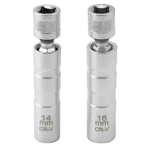 JEEJINYAN 2 Stück Zündkerzenschlüssel 14 mm und 16mm, Universal Magnetisch Zündkerzenschlüssel Set 3/8 Zoll Steckdose Demontagewerkzeug, Zündkerzenstecker für die Autoreparatur