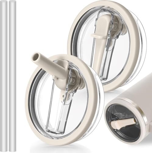 2 Stück Für Stanley Cup Deckel Auslaufsicher 30oz, Für 2.0 Stanley Cup Deckel Ersatz für 30oz, Drei Farben Für Stanley Becher Zubehör with 2 Stück Strohhalme, Zubehör Abdeckung Stanley Cup(Cream)