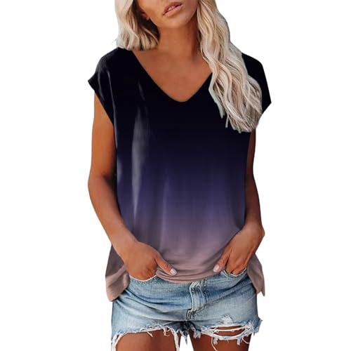 Tshirt Teenager Mädchen, Damen Sommer Oberteile, Tee Shirt Ärmellos Rundhalsausschnitt Shirt Drucken Basic Tops Locker Beiläufig Blusen Luftige Leichte Longshirt Versatile