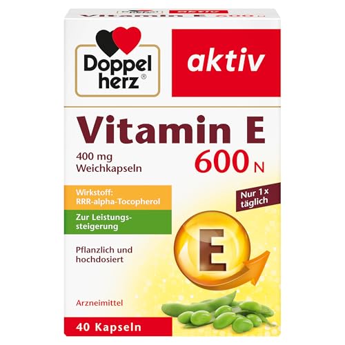 Doppelherz Vitamin E 600 N Weichkapseln – Arzneimittel pflanzlich und hochdosiert – Vitamin E zur Leistungssteigerung – 40 Kapseln