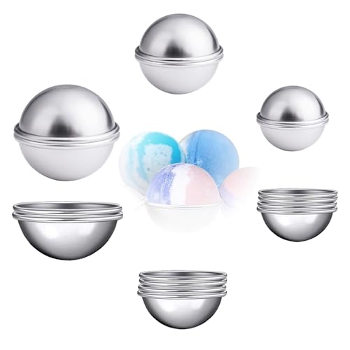 Anyasen 16 Stücke Bath Bomb Mold Kit DIY seifenform Badebombe Formen Kit Aluminium Badebomben Metallform Bath Bomb Kuchen Molds Seifenform für Hausgemachte Badebomben für Handwerk 8 Set 3 Größen