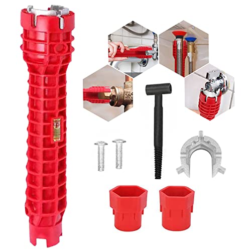 8 In 1 Wasserhahn Rohrzange,Installer Werkzeug Rohrzange,Sink Faucet Installer,Multifunktionaler SpüLenschlüSsel Installer FüR SpüLe/Bad (Rot)