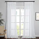 PONY DANCE Vorhänge für Schienensystem Stores Gardinen mit Kräuselband Weiß 2er Set H 245 x B 140 cm Gardinen Weiss Transparent Leinenoptik Vorhang Durchlässig Curtains for Living Room