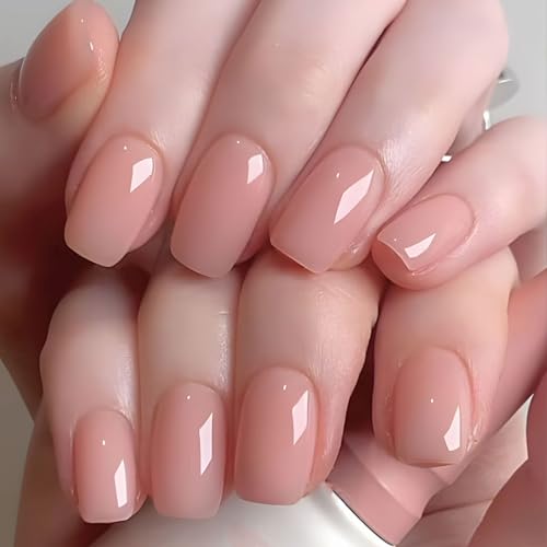 BETESSIN 32 Stück Press On Nails Kurz - Square Nude Nägel zum Aufkleben - Künstliche Fingernägel - Einfarbige Nudefarben Kunstnägel zum Aufkleben - Full Cover Fake Nails für Frauen und Mädchen