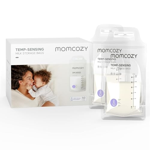 Momcozy Muttermilch-Aufbewahrungsbeutel, 50 Stück Temp-Sensing Verfärbung, Milchaufbewahrungsbeutel zum Stillen, Einweg-Milch-Aufbewahrungsbeutel mit 180 ml selbststehenden, auslaufsicheren