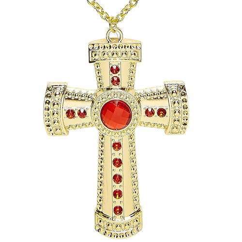 W WIDMANN MILANO Party Fashion 95723 - Halskette mit Kreuz und Edelsteinen, Schmuck, Halsband, Priester, Bischöfe, Geistlicher, Karneval, Mottoparty