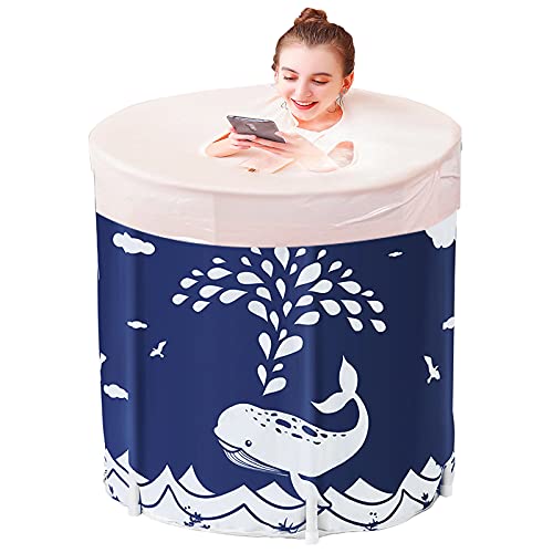 Sinbide Badewanne Bathtub Faltende Wannenbad Fass Folding SPA Erwachsenen Wanne Badewanne Familienbad, 70 x 65 cm Plastikeimer Badewanne mit Isolationsbaumwoll (Wal Blau)