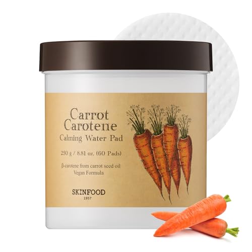 SKIN FOOD since 1957 Karottenkarotin Beruhigendes Wasserpad 250g (8.81 oz.) 60 Blatt - Rötungen lindernde Gesichts-Wattepads für empfindliche Haut, vegan, tierversuchsfrei