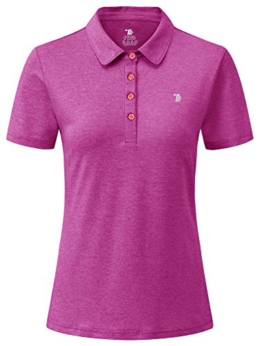 YSENTO Poloshirt für Damen Kurzarm T-Shirt Quick Dry Atmungsaktiv Leichte Sommer Golf T Shirts mit Polokragen(Dunkel Rose rot,XL)