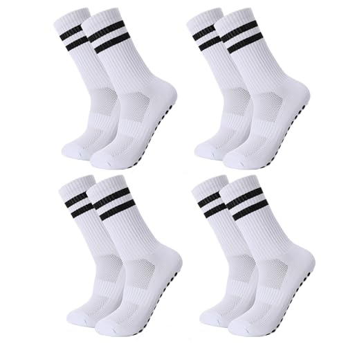 Utensilsto 4 Paare Fußballsocken Herren Damen 39-43 Sportsocken Herren Anti Rutsch Grip Fußball Socken Weiß Rutschfeste Grip Socken für Fussball Basketball Laufen