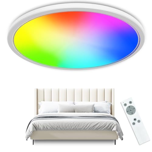 24W LED Deckenleuchte mit Fernbedienung, 29.5cm RGB Farbwechsel Deckenlampe LED Panel mit 4000K Dimmbar + Nachtlicht, Peasur LED Lampen Deckenlampen für Kinderzimmer Schlafzimmer Wohnzimmer Badezimmer