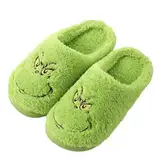 ENIXWH Grinch Hausschuhe Weihnachten Glückliche Hausschuhe für Damen Herren Lustige Plüsch Winter Warme Flauschige Slippers (A, Erwachsene, 37, Numerisch (von/bis), EU Schuhgrößensystem, 38, M)