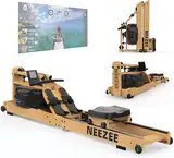 Neezee Rudergerät für Zuhause, Klappbar Rudergerät Wasser aus Massivholz mit Bluetooth-Monitor und Tablet-Halterung, Max 200kg Belastbar, Platzsparend