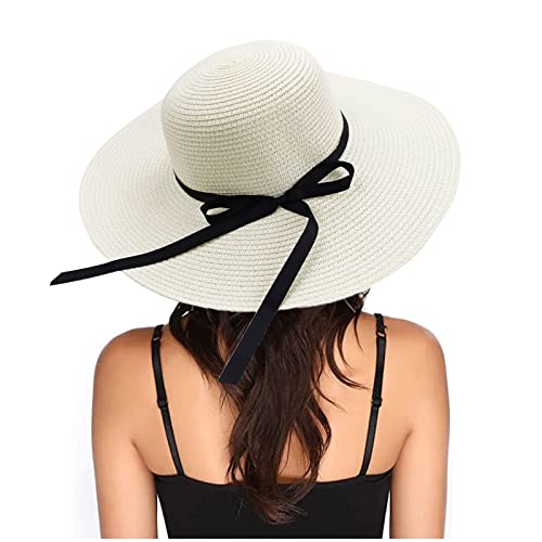 Eight Space Damen Strohhut, Klappbarer für Damen, Sonnenhut Strand Breite Krempe UV Schutz Floppy Faltbare Packable Große breite Krempe Cap Strandhut (Weiß)