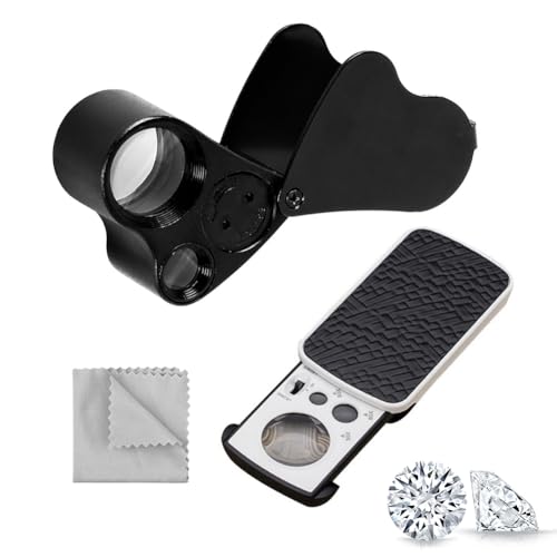CEWROM Juwelier Lupe - Juwelier Lupe LED Metall 30X 60X 90X Vergrößerung, Faltbare Lupe mit LED, Taschenlupe Geeignet für Kunsthandwerk, Schmuck, Karten, Stempel, Text, Antiquitäten