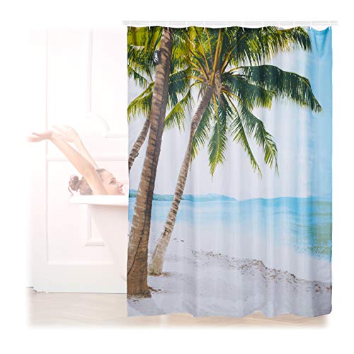 Relaxdays Duschvorhang Strand, Polyester, wasserabweisend, waschbar, Anti-Schimmel, Badewannenvorhang 180x180cm, bunt