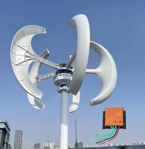 KX-ENERGIE Vertikaler Windgenerator 600W, 12V 5 Blatt Laterne Typ Windturbine Magnetische Levitation Windräder Generator mit MPPT Laderegler Geräuscharm Windturbine für Home Industrie