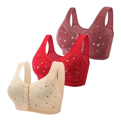 3Er Pack BH, Bustier Damen GroßE BrüSte, Ohne BüGel Vorne Vershcluss BH GroßE GrößEn Gepolstert BHS TräGerverstellbarer Softschalen Bralette WohlfüHl Bralette T Shirt V-Ausschnitt