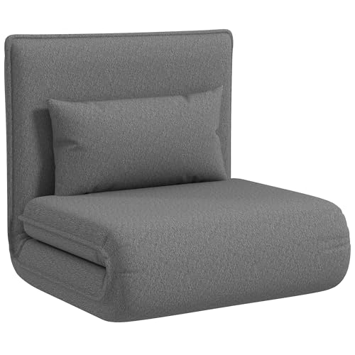 HOMCOM Bodensofa 3-in-1 Klappbar Schlafsofa mit 6-Fach verstellbar Rückenlehne Kissen Gepolstert Sofabett mit Schlaffunktion, bis 150 kg belastbar, für Schlafzimmer, Wohnzimmer, Dunkelgrau