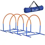 PawHut Hunde-Agility-Trainingsgeräte, Hund Agility Set, 4-teilges Steckhürdenset für ältere Hunde, Hundetrainigsset mit Tragetasche, Blau+Orange, 88 x 64 x 95 cm