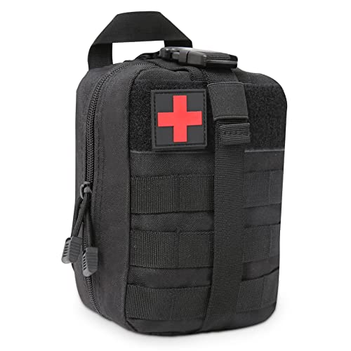 BITUOR Erste Hilfe Tasche Leer, Taktische Taschen MOLLE, EMT Kleine Pouch, Wasserdichtes Rip-Away First Aid Kit, Tactical Survival Bag für Outdoor, Camping, Reisen, Motorrad, Abenteuer (Schwarz)