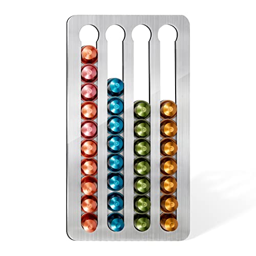 Adhäsiver Nespresso Kapselhalter aus Edelstahl für 40 Stück, 40.6cm L x 21.8cm W, Drehbarer Organizer für Nespresso Original Linie Kapseln, Geeignet für Küchenwände und Schränke (Selbstklebend)