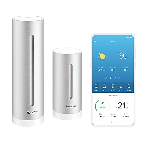 Netatmo Smarte Wetterstation mit Wandhalterung - WLAN, Funk, Innen- und Außensensor, Wettervorhersage, Hygrometer, Luftqualität, Kompatibel mit Amazon Alexa, Apple HomeKit und Google Home, NWS-AMZ