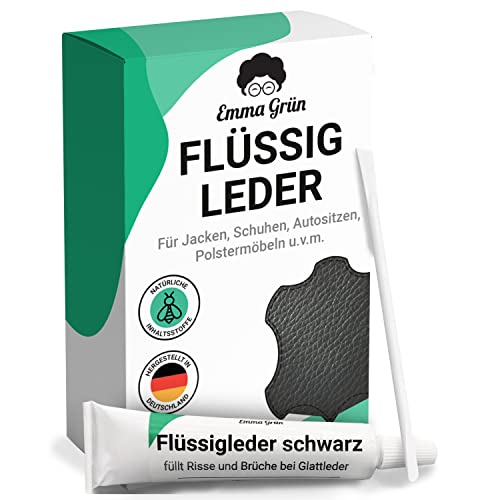 Emma Grün® Flüssigleder Reparatur Set Schwarz [1x7ml] - Leder Kratzer entfernen für Risse & (Brand-) Löcher - Leder Reparatur Set - Lederpflege Set für Sofa & Autositze - Kunstleder Reparaturset