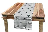 ABAKUHAUS Flugzeug Tischläufer, Reise-Ikonen-Streifen, Esszimmer Küche Rechteckiger Dekorativer Tischläufer, 40 x 180 cm, Benzinblau Weiß Schwarz
