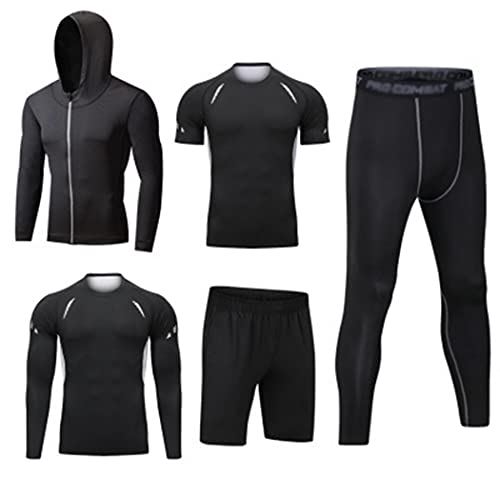 HZQIFEI Herren 5 Stücke Sport Anzug Fitness Anzug Schnelltrocknend Strumpfhosen Laufanzüge Kompression Shirt Gym Training Lauf Trainingsanzüge (Stil#4, M)