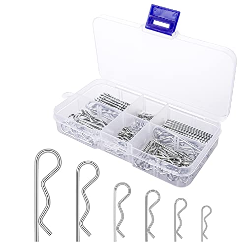 Grevosea 100 Stück Edelstahl Splinte Set R Clips Splinte Sortiment Kit Edelstahl Splinte R Clips Splinte Haltefeder Anhängerkupplung Splinte für LKWs Traktoren Rasenmäher Autos Wohnmobil (6 Größen)