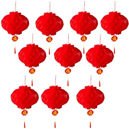 10 Stück 25cm/10 Zoll Chinesische Laternen, Rot Hängende Laternen Asiatische Deko, wasserdichte Papierlaternen für Chinesisches Neujahrsfest, Laternenfest, Hochzeit, Geburtstag Party Dekoration