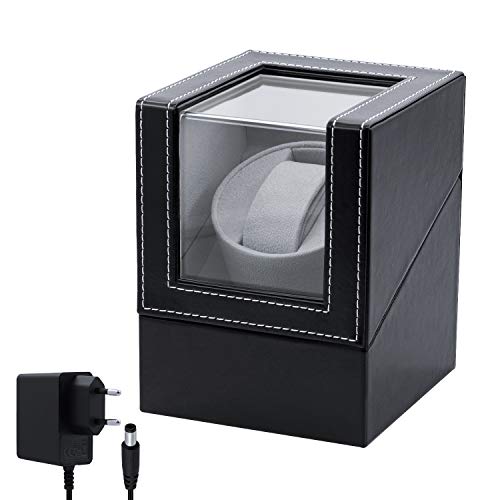 Mcbazel Automatische Uhrenbeweger Box aus PU Leder für Automatikuhren Uhrendreher Automatikuhren 1 uhr -Schwarz