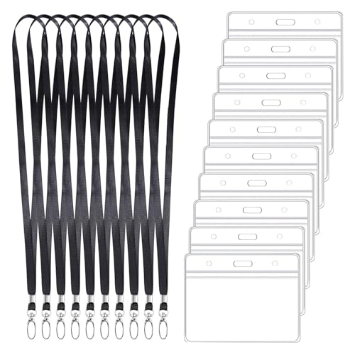 Ausweishülle mit Band Set, 12 Stück Transparente Kartenhülle 12 Stück Doppellochklammer,Ausweishalterfür Mitarbeiter, Sicherheitspersonal Hochwertige Photocard Holder