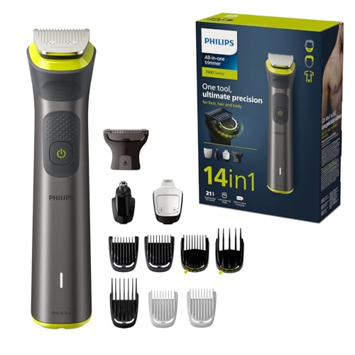 Philips Multigroom Series 7000, All-in-One-Trimmer, 14-in-1 Barttrimmer und Haarschneider für Gesicht, Kopf und Körper - ein Tool mit 21 Längeneinstellungen (0,5–16 mm) (Modell MG7930/15)