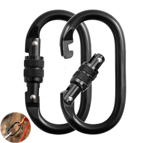 Karabiner Groß 25KN, 2 Stück Karabiner Klettern, O-förmige Schraubkarabiner,Schwerlast Karabinerhaken Klettern,Kletter Karabiner für Yoga, Hängematte, Camping, Schaukel, Klettern, Absei