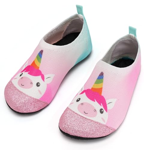 Torotto Hausschuhe Kinder Mädchen Junge Pantoffeln Atmungsaktive Rutschfest Weich Turnschläppchen Barfussschuhe für Lauflernschuhe Kleinkinder Schuhe Kindergarten Unisex(Rosa blaues Einhorn 30/31 EU)