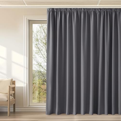 KGORGE Extra Breite Vorhänge Thermovorhang Kräuselband 300 cm Breit Verdunklungsvorhänge für Schiene 1er Set 240 x 300 cm(HxB) Grau Thermogardinen Blickdicht Wohnzimmer Gardinen